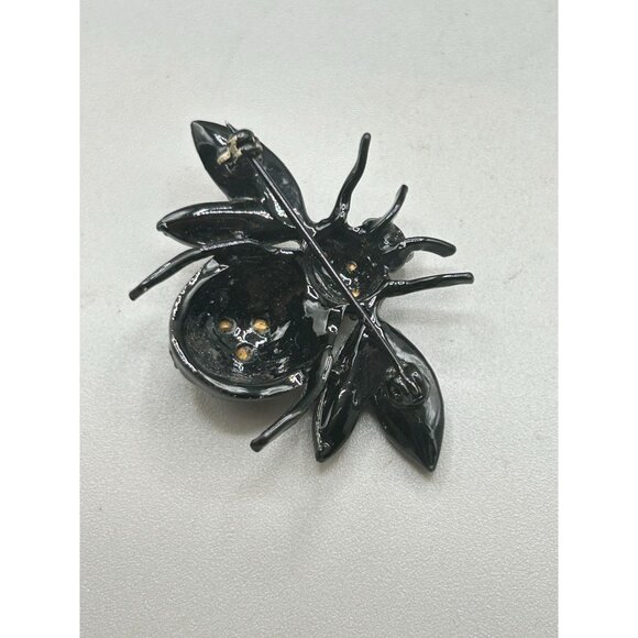 Vintage Black Bug Pin Brooch Enamel and Rhinestones Insect Beetle Japanned Style - Picture 5 of 6
